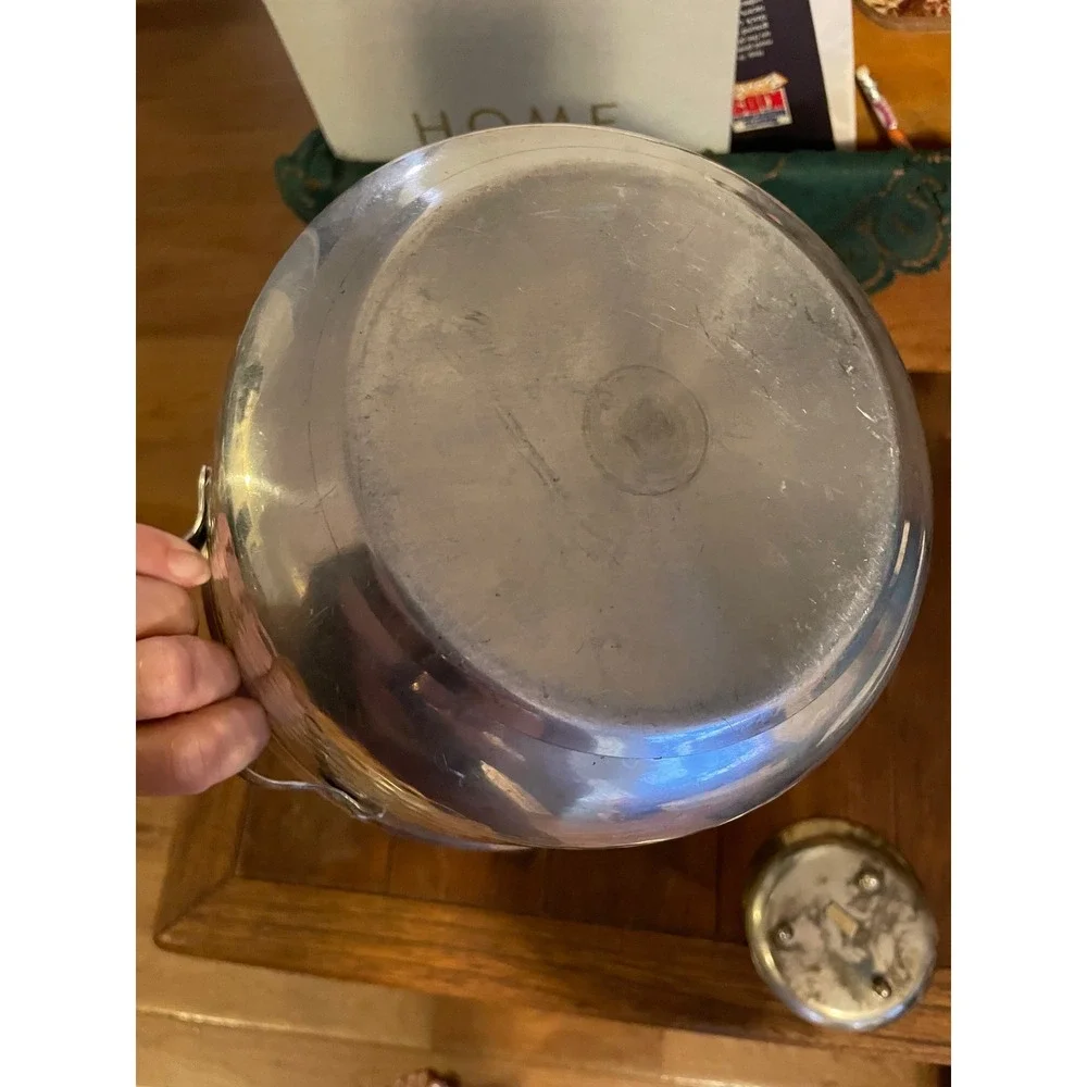 Antique Hammered Aluminum Ice Bucket Floral Tulip Lid Finial Mid Century Modern